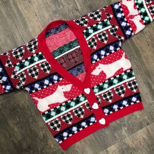 Vintage Scotty Dog Cardigan Sweater Made In USA Heart Buttons NO SIZE TAG Acryli